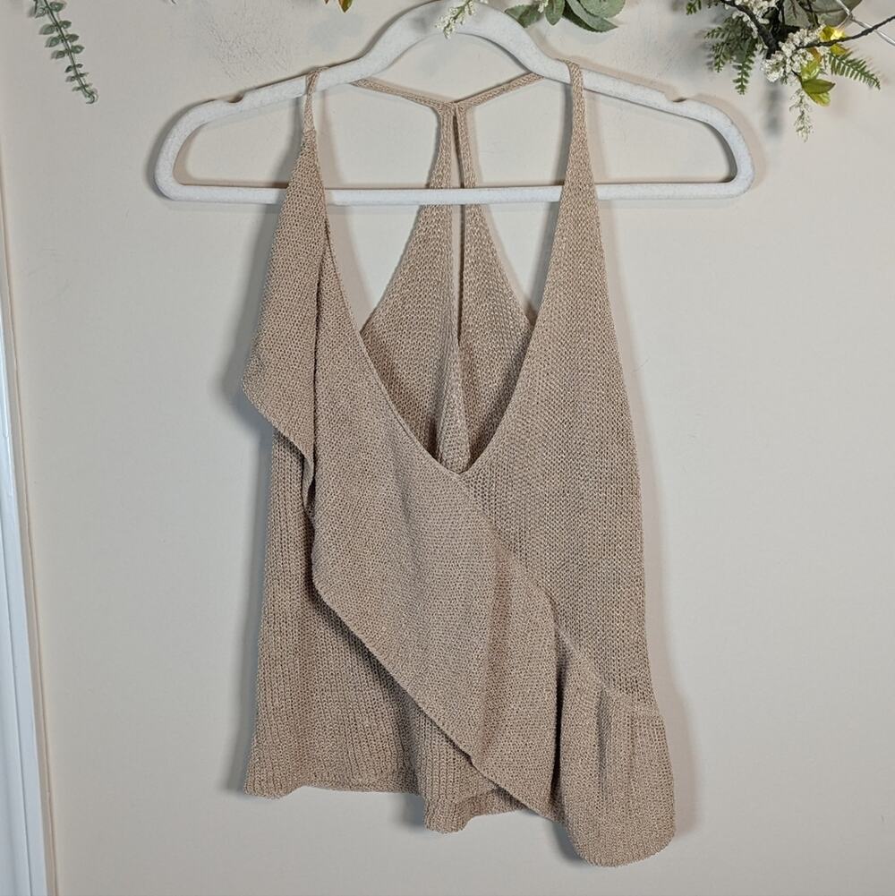Zara Beige Knit Ruffle Cut Out Top